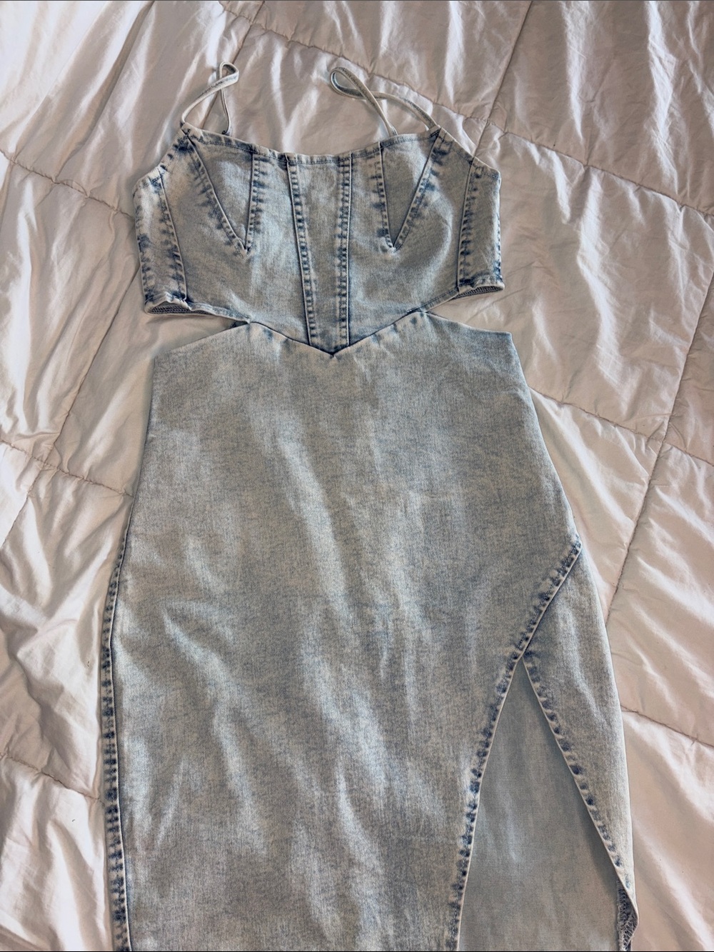Sexy Light Wash Denim Cutout Midi Dress small